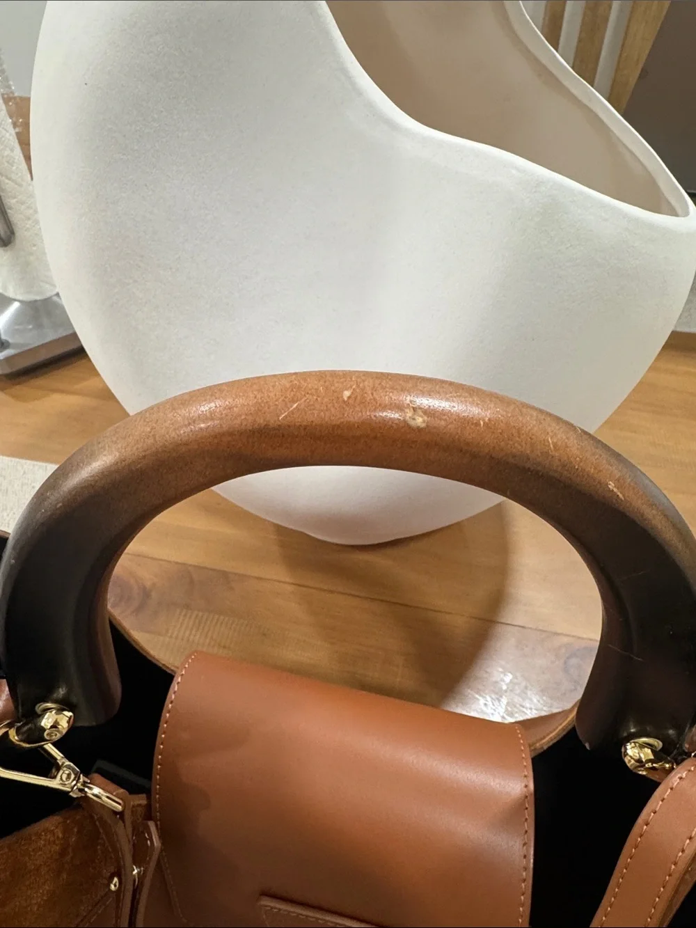 Claudia Firenze Brown Leather & Suede Top-wood Handle Satchel